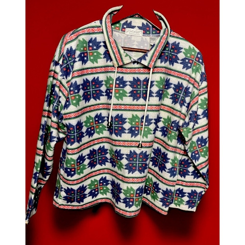 Vintage 90s Lord & Taylor Young Americans Fleece Pullover Snowflake S